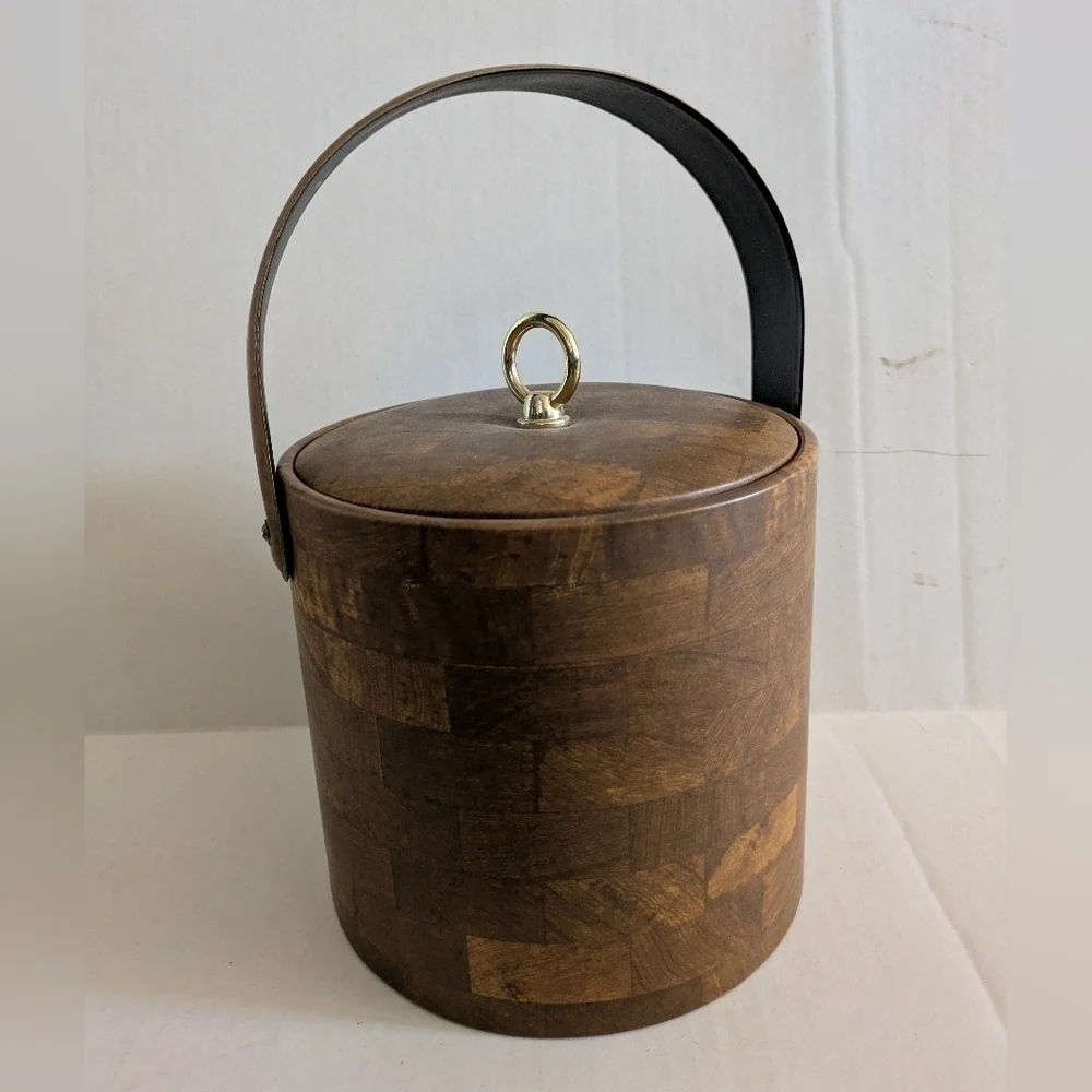 Faux wood ice bucket MCM mid century beauty!